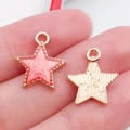 Pink glitter enamel star charm in gold plating showing both front and back sides - Pink Enamel Pentagram Style