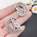 Antique silver wolf and crescent moon alloy pendants with Celtic knot and star patterns - Antique Silver Moon Wolf Style (16933)
