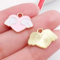 Pink heart pendant with white wings and golden alloy back for DIY jewelry making - Pink Enamel Heart with Wings Style