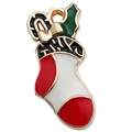 Colgante navideño de metal esmaltado con forma de calcetín y patrones festivos rojos - Calcetín de Navidad Oro KC Rojo (14x21mm)