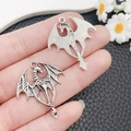 Vintage silver flying dragon charms for DIY jewelry making with wings detail - Antique Silver Winged Dragon Style (21409)