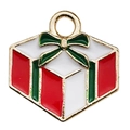 Colgante de caja de regalo de Navidad esmaltado con lazo dorado para joyas DIY - Caja de Regalo Oro KC Roja (15x15mm)
