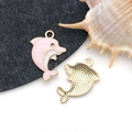Pendentifs dauphin émail rose et blanc avec dos en métal doré pour création de bijoux - Rose KC Base Or Émail Dauphin (16748)