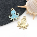 Paire de breloques poulpe en émail bleu clair et texture dorée pour bijoux DIY créatifs - Bleu Lac KC Base Or Émail Poulpe (16749)