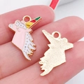 Pink and white unicorn alloy pendant charms with golden finish for DIY jewelry crafting - Pink Enamel Unicorn Style