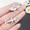 Vintage silver shark alloy pendant charm for DIY jewelry making with hand-held detail - Antique Silver Great White Shark Style (21425)