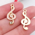 Pink enamel and gold treble clef charms with crystals for DIY jewelry making - Pink Enamel Music Note Style