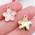 Pink and white enamel cherry blossom DIY charm with gold metal finish on front and back - Pink Enamel Small Daisy Style