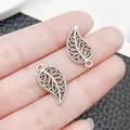 Silver vintage hollow leaf charms for DIY jewelry making sets of two pieces - Antique Silver Hollow Leaf Style (17361)