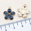Black enamel cherry blossom flower charm with gold trim and textured metal back - 14x16mm / Black