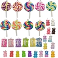 Colorful resin gummy bears and lollipop charms with metal rings for DIY jewelry making - Mixed 32 Styles Resin Candy Lollipop Bear Pendants