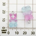 Pink and blue gradient resin bear pendant with silver metal ring on measuring grid - Purple Blue Gradient Resin Bear Candy 10x20mm