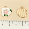 Colgante de rosa esmaltada rosa con baño de oro y reverso texturizado para DIY - Placa de Flor de Rosa Blanca (21123)