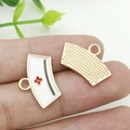 Nurse hat enamel alloy pendant with red cross for DIY jewelry making and necklaces - White Enamel Rectangular Nurse Hat (12004)