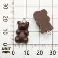 Dark brown resin bear pendant with metal ring shown against a millimeter scale - Chocolate Resin Bear Candy 10x20mm