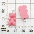 Pink resin gummy bear pendant charm with silver metal ring for jewelry making - Rose Red Resin Bear Candy 10x20mm
