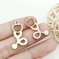 Golden and white enamel stethoscope charms for DIY jewelry making and bracelets - White Enamel Medical Stethoscope (12006)