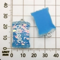 Blue resin candy pendant with Sweet text and glitter, showing both sides, 26x18mm - Blue Resin Rectangular Candy 16x27mm