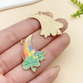 Pendentif croissant de lune arc-en-ciel et trèfle en émail doré pour bijoux DIY - Arc-en-ciel Trèfle