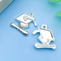 Silver vintage graduation cap and scroll alloy charms for DIY jewelry making - Bright Silver Graduation Cap (13446)