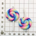 Handmade spiral resin lollipop charms in rainbow colors with silver hanging loops - Multicolor Resin Lollipop 29x55mm