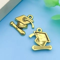 Golden graduation cap and diploma scroll alloy charm for DIY jewelry and crafts - Antique Gold Graduation Cap (13448)