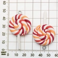 Resin lollipop pendant charms with red and orange spiral patterns and metal hooks - Red Orange Resin Lollipop 29x55mm