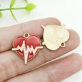 Enamel heart heartbeat pendant in red and gold finish for DIY jewelry making - Enamel Red Heart Rate Beat (18891)