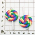 Rainbow resin lollipop pendant charm for DIY jewelry making 25mm diameter size - Rainbow Resin Lollipop 29x55mm
