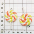 Orange and yellow resin spiral lollipop pendant with silver metal hooks for DIY jewelry - Yellow Orange Spiral Resin Lollipop 29x55mm