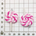 Pink and white spiral resin lollipop charms with metal rings for DIY jewelry making - Rose Pink Resin Lollipop 29x55mm