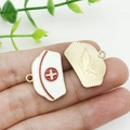 Nurse hat alloy charm with red cross oil drip design for DIY bracelet jewelry making - Enamel White Nurse Hat (18900)