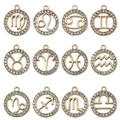 Set di 12 ciondoli segni zodiacali placcati oro con cristalli per creazione gioielli - Collezione Zodiaco Oro KC