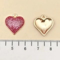 Pink glitter heart charm with gold metal backing for DIY jewelry making and pendants - Pink Glitter Enamel Peach Heart (14323) / 15x17mm