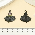 Pink rose on black vinyl record alloy charm for DIY earrings and jewelry making - Rose Vinyl Record (21760)