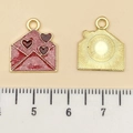 Pink heart envelope charm with glitter enamel and golden finish for DIY jewelry - Pink Glitter Enamel Heart Envelope (21452) / 16x14mm