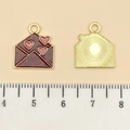 Pink heart envelope charm with glitter oil finish and golden radial texture back - Red Glitter Enamel Heart Envelope (21453) / 16x14mm