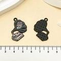 Pink rose and skeleton record player pendant for Halloween DIY jewelry making - Gramophone Rose (21762)