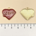 Pink and red glitter enamel heart charm with Love text on a golden alloy metal base - Pink Glitter Enamel Heart LOVE (21454) / 21x23mm