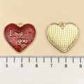 Pink rose heart pendant with Love You inscription and textured gold-plated back - Red Glitter Enamel Heart LOVEYOU (21455) / 22x23mm