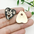 Black enamel heart charm with white snake and flower pattern in golden finish - Snake (18906) Pendant Only (Without Chain)
