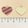 DIY gold alloy heart pendant with pink enamel stripes and glitter finish for jewelry - Red Glitter Enamel Heart Stripes (21456) / 18x20mm