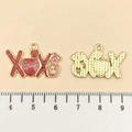 Pink heart pendant with XOXO letters in glitter red enamel and gold tone finish - Red Glitter Enamel XOXO (21457) / 16x25mm