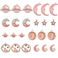 Set de 24 dijes de esmalte celestial con gatos estrellas y lunas para creación de joyería - Estilos Rosas Mixtos al por Mayor (M609)
