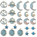 Set de dijes de aleación esmaltada azul luna estrella y gato para creación de joyería - Estilos Azul Lago Mixtos al por Mayor (M649)