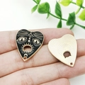 Double-sided heart pendant with black enamel celestial patterns and golden sunburst texture - Cat (18910) Pendant Only (Without Chain)