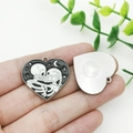 Gothic heart charm with kissing skeletons and moon detail in black and white enamel - Heart Skull Couple (18912) Pendant Only (Without Chain)