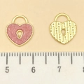 Pink glitter heart lock charms with gold textured metal finish for DIY jewelry - Pink Glitter Enamel Hollow Heart Lock (21465) / 13x11mm