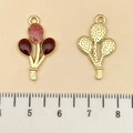 Pink heart balloon jewelry charm with pink oil drip and gold polka dot texture finish - Red Glitter Enamel Balloon (21466) / 23x14mm