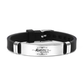 Black silicone bracelet with silver stainless steel plate featuring Rejoice ALWAYS engraving - Rejoice ALWAYS